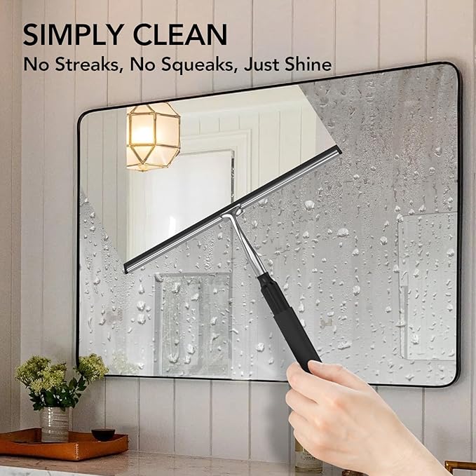 Shower Squeegee for Glass Doors, Shower Squeegee with Long Handle, Extendable Window Cleaner Tool for Car Windows, Tile Walls, Sliding Door
