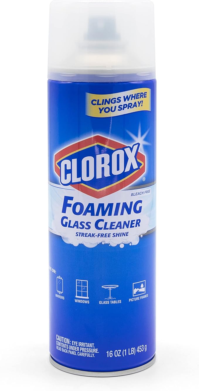 CLOROX Foaming Glass Cleaner Aerosol - All Purpose Window And Glass Cleaner Spray - Washes Away Germs - Streak-Free & No-Drip formula Glass Cleaners for Windows and Mirrors, 16 Oz - 6 Pack