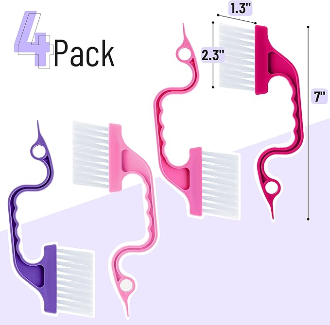 Slick- Window Track Cleaning Brush, 4 Pack, Ergonomic Handle, Built-in Scraper, Multipurpose, Window Track Cleaning Tools