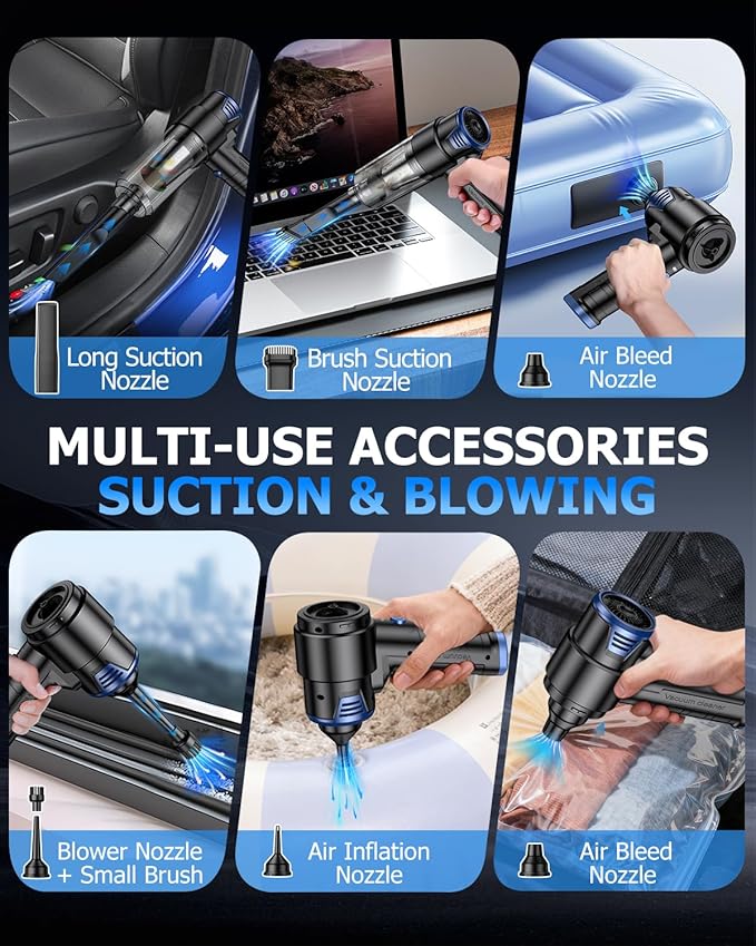 AHNR Handheld Car Vacuum Cleaner Cordless with 16000PA Powerful Suction, 4-in-1 Portable Mini Vacuum Cleaner & Air Duster with Multi-Accessories, Hand Held Vacuum Cordless Rechargeable for Car Home