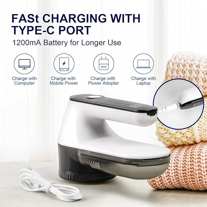 Fabric Shaver, Lint Shaver, Lint Remover Rechargeable Sweater Defuzzer Sweater Shavers to Remove Pilling for Clothes, Couch, Furniture, Fuzz Remover (6 Leaf Blade, 2 Extra Blades)