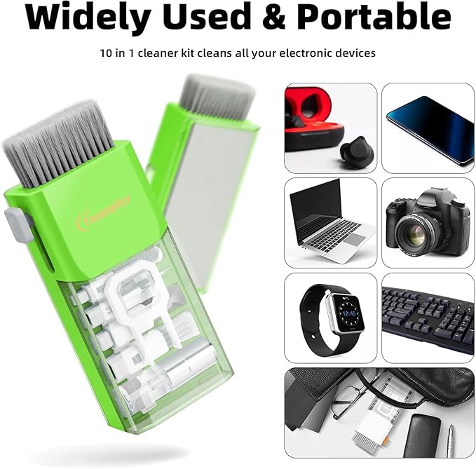 Tassmpitor Laptop Screen Keyboard Cleaner Kit, All in 1 Electronics Cleaning Tool for MacBook iPad iPhone Pro Cell Phone, Brush Tool for Tablet, Computer, PC Monitor,TV Camera Lens with Patent, Green