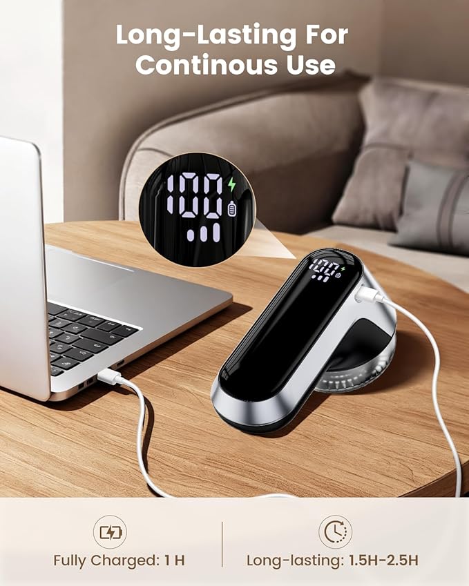coldSky Fabric Shaver, Rechargeable Lint Shaver with Digital Display, Portable Sweater Defuzzer with 3 Speeds, 6 Leaf Blades and Safety Lock, Electric lint Remover for Clothes, Sweater (Silver)