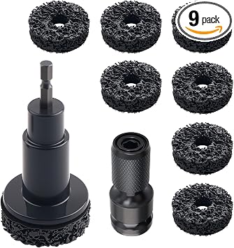 9PCS Wheel Hub Cleaning Tool Kit with Polishing Pads,Wheel Hub Cleaning Kit for Power Drill & 1/2" Impact Wrench,Profess