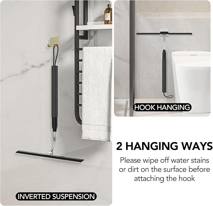 Shower Squeegee for Glass Doors, 15-51" Telescopic Shower Squeegee with Long Handle, Squeegee for Window Cleaning, Extendable Window Cleaner Tool for Tile Walls, Sliding Door, Floor, Car Windshield-BK