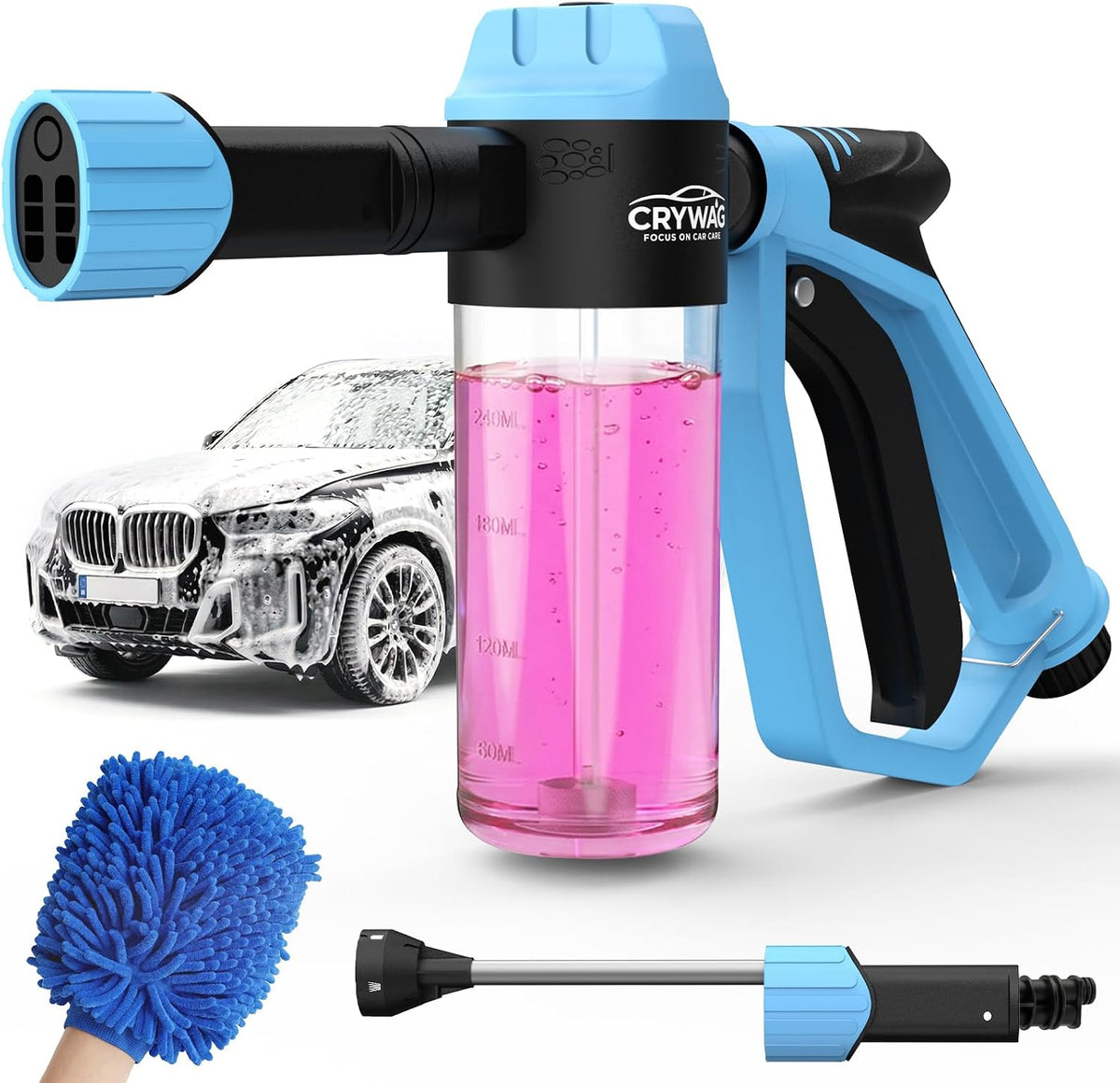 Car Wash Foam Gun for Garden Hose, with Microfiber Wash Mitt, Foam Sprayer