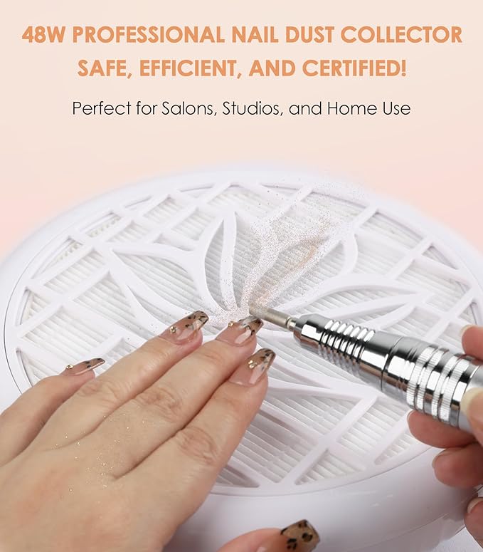 Nail Dust Collector for Nail Tech, 4500RPM Portable Nail Vacuum Fan with Adjustable Suction, 2Pcs Reusable Filter & Easy-Control for Beginners,Nail Students & Home Use, White