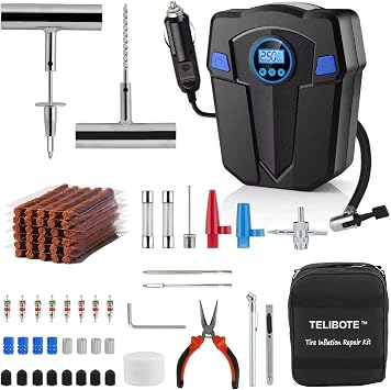 Tire Repair Kit, Tire Inflator Portable Air Compressor, Heavy Duty Flat Tire Repair Kit With 12V Air Pump For SVU, Car, 