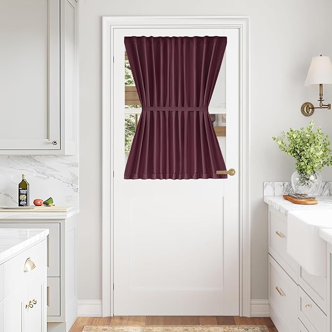 Vatge Front Doors Curtain - French Front Door Curtain for Glass/Kitchen/Bedroom Door, 1 Panel, W54 x L40, Burgundy