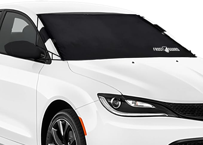 FrostGuard Vortex | Full-Coverage Car Windshield Cover for Ice and Snow, Standard Size (Black) - Wiper Blade + Side Mirr