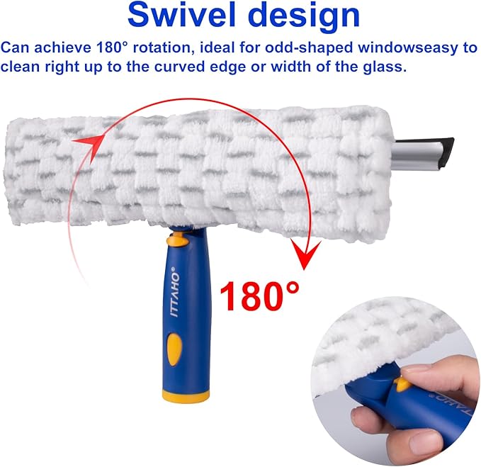 Squeegee for Window Cleaning with Extendable Pole, 53" 2-in-1 Window Cleaning Tool Kit, Shower Squeegee with Long Handle, Indoor/Outdoor High Window Cleaning-Two Pads