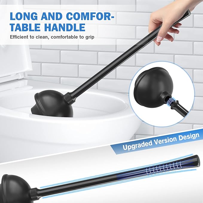 Toilet Plunger and Brush Set, Silicone Toilet Brush and Plunger with Holder for 5.7-inch Toilet Drain, 2-in-1 Toilet Brush Plunger Combo with Caddy Stand (Black)