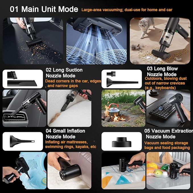 Handheld Car Vacuum Cleaner, 20000Pa Ultra-Strong Suction & Air Duster 2-in-1, Cordless Brushless Motor Portable Vacuum, 100W High Power Mini Vacuum for Car Interior, Home, Office, Pet Hair
