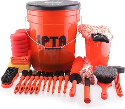 SPTA 32Pcs Car Wash Bucket Set, 20L Scratch Free Detailing Bucket with Car Wash Filter Wash Mitt Sponge Towels Tire Deta