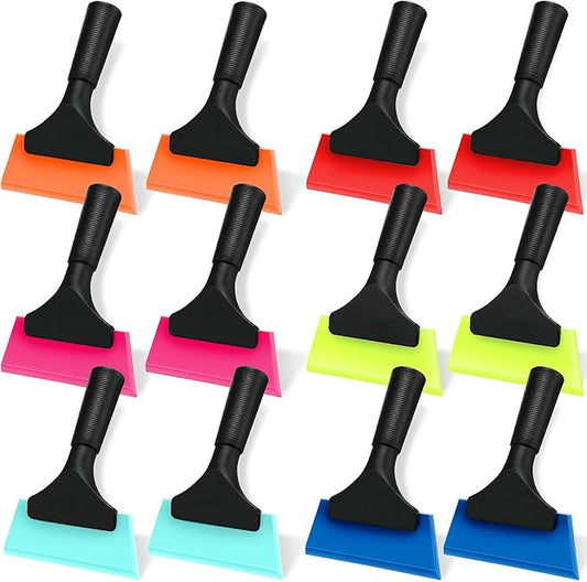 12 Pcs Small Squeegee 5 Inch Window Tint Silicone Squeegee Cleaning with Non Slip Handle Wiper Window Tinting Tools for Car Glass Mirror Shower Bathroom Auto (6 Colors)