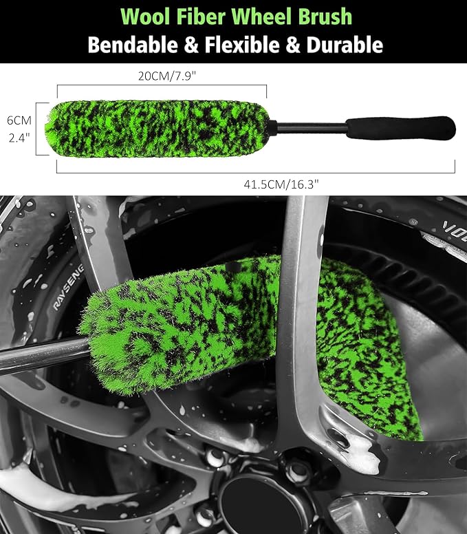YeewayVeh 5PCS Pro Wheel Detailing Kit | 360° Bendable Rim Cleaner Brush, Premium Boar Hair Brush & Tire Shine Applicator | Microfiber Scratch-Free Wheel and Tire Brush Set for Cleaning Wheels,Tires