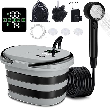 Portable Integrated Camping Shower Kit with 20L Foldable Bucket,13000mAh
