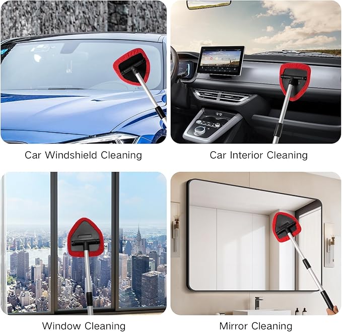 Qydipclin 7pcs Windshield Cleaner Tool Car Window Cleaning Wash Kit with 4 Reusable Microfiber Pads 1 Spray Bottle and Extendable Handle Auto Glass Wiper Kit, Multicolor