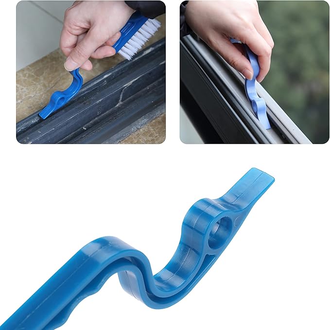 Slick- Window Track Cleaning Brush, 2 Pack, Blue Ergonomic Handle, Built-in Scraper, Multipurpose, Window Track Cleaning Tools