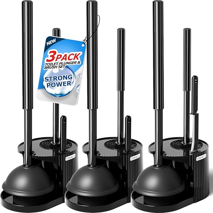 FORASTO 3Pack 3 in 1 Toilet Brush and Plunger Set,Toilet Bowl Brush Plunger Set,Toilet Brush Plunger Combo,Cleaning Brush,Cleaning Supplies, Crevice Cleaning Brush, Bathroom Cleaning Tools.