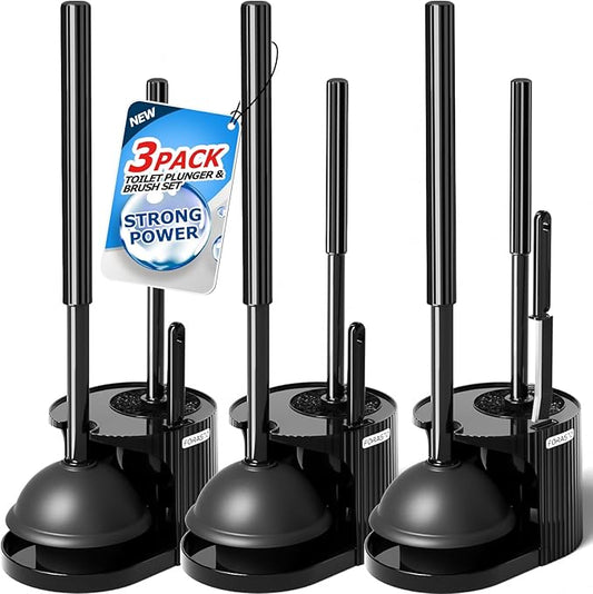 FORASTO 3Pack 3 in 1 Toilet Brush and Plunger Set,Toilet Bowl Brush Plunger Set,Toilet Brush Plunger Combo,Cleaning Brush,Cleaning Supplies, Crevice Cleaning Brush, Bathroom Cleaning Tools.