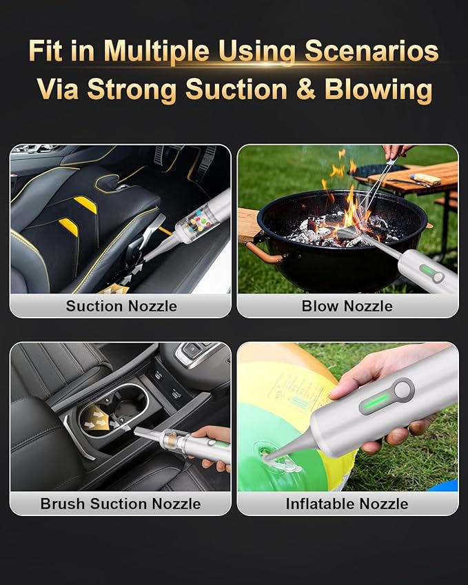 MARTISAN Portable Car Vacuum, 20,000Pa Suction with Strong BLDC Turbo, 3 Speeds, 3-in-1 Versatile Vacuum, 30+ Min Long Runtime, Quick Charging for Desk, Keyboard, Car, Silver