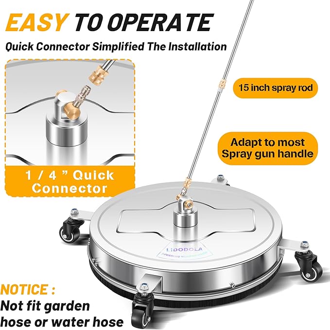 LidoDola 20'' Pressure Washer Surface Cleaner with 4 Wheels - Stainless Steel Surface Cleaner for Pressure Washer Attachment for Concrete, Driveway, Patio, Sidewalk, Deck and Driveways