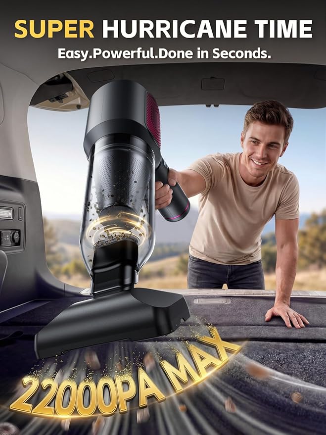 REWONDER Car Vacuum Cleaner High Power, 22000Pa Vacuum Cleaner & 110000RPM Air Duster, Handheld Vacuum with 7800mAh Battery, Storage Bag & Multi-Nozzles for Car, Home, Office