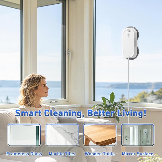 KKI Window Cleaning Robot,Upgraded Window Cleaner Robot, Auto-Dual Spray, Max 3200pa,3 Cleaning Modes & Edge Detection, Remote Control for High-Rise Windows, Glass Door,5Sets Cloths