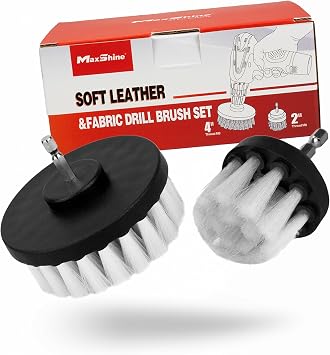Maxshine Universal M8 Light-Duty Soft Leather & Fabric Brush Drill Attachment – White Scrub Brush Kit for Fabric, Leathe