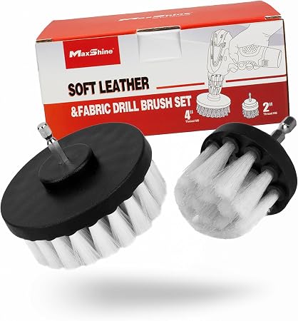 Maxshine Universal M8 Light-Duty Soft Leather & Fabric Brush Drill Attachment – White Scrub Brush Kit for Fabric, Leathe