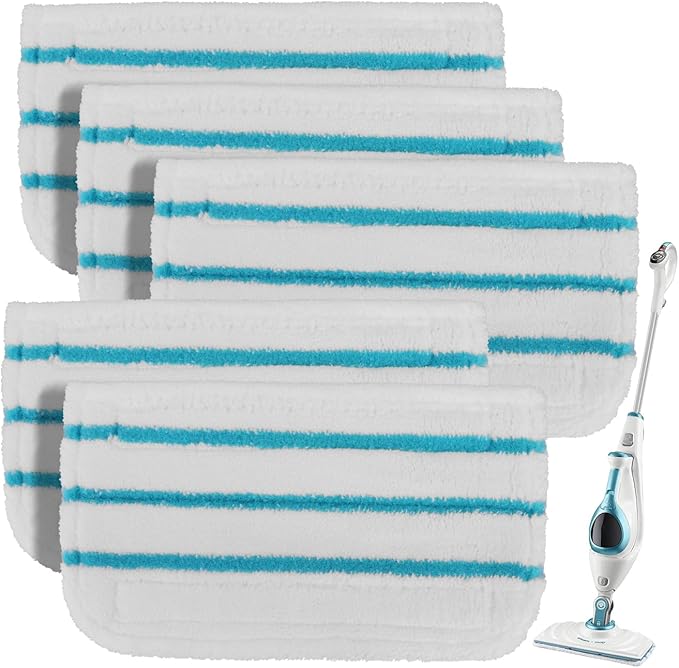 Steam Mop Pads Compatible with Black+Decker Steam Mop SM1600, SM1610, SM1620, HSM13E1, HSMC1300FX, HSMC1321, HSMC1361SG SMP20 - Washable Pads Replacement for Floor Cleaning - 5Pack