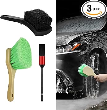 3PCS Wheel Rim & Tire Brush Set, Car Cleaning Supplies, Wheel Brushes for Cleaning Wheels, Universal Bendable & Durable 