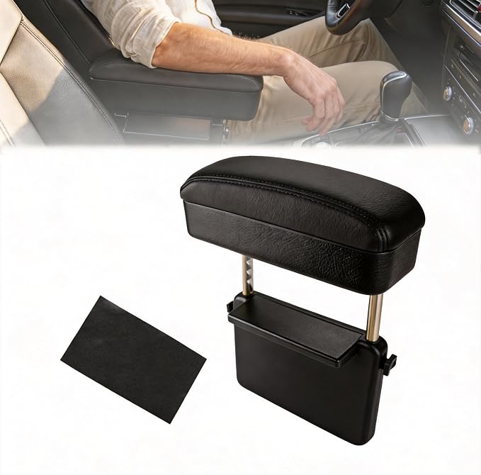 Flecto Car Armrest Storage Box, Adjustable Height Car Seat Gap Filler Organizer and Elbow Rest Support, Compatible with 