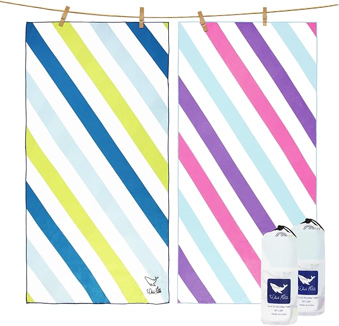 Whale Flotilla 2 Pack Quick Dry Beach Towels Oversized (35"x70"), Microfiber Sand-Free Beach Towel Set, Extra Large Comp