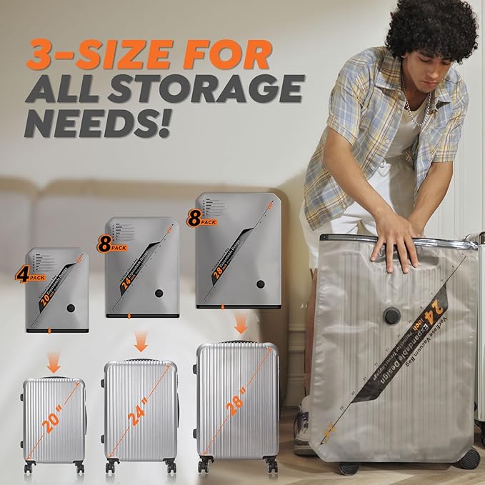 Vacbird Rechargeable Wireless Pump Travel Storage Bags Set - 20 Pack Portable Space Saver Bags for Travel & Home - Vacuum Compression Packing Seal for Clothes, Blankets, Seasonal Storage