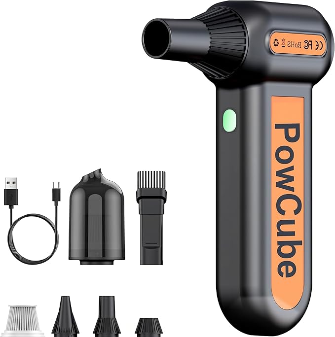 2-in-1 Compressed Air Duster 180000RPM Powerful Motor, Cordless Mini Vacuum Cleaner, 10,000mAh Battery, Portable Electric Air Duster, Dust Blower for Computer, Keyboard, Outdoor, House, Car and Office