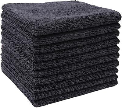 10-Pack Microfiber Cleaning Cloths - Dual-Sided Kitchen & Car Towels, 10"x10" Quick Dry Lint-Free(Black)