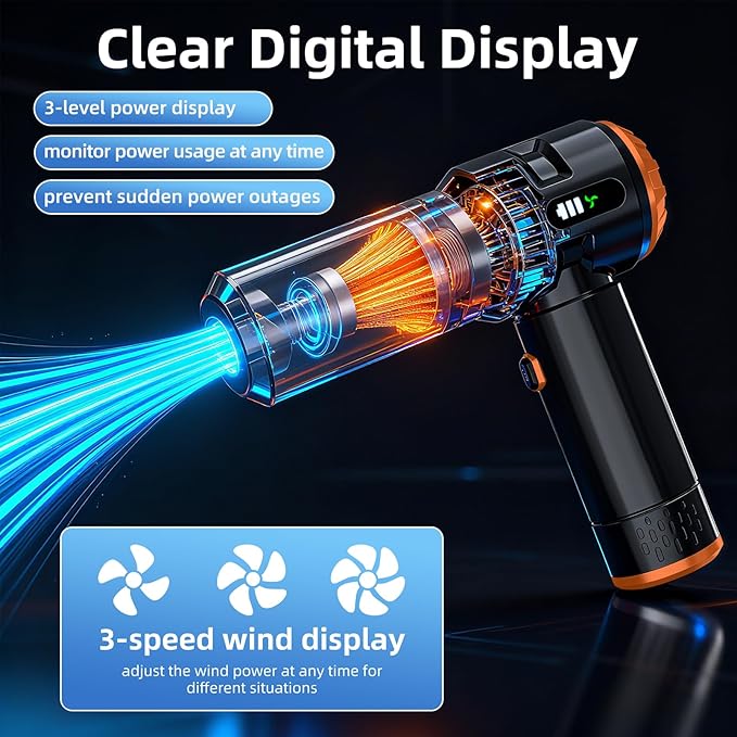 Sycoodeal Handheld Car Vacuum Cleaner, 25000PA Strong Cyclonic Suction Portable Mini Vacuum Cordless with Digital Display Lightweight Handheld for Pet Hair, Car, Home, Office, Kitchen (Orange)