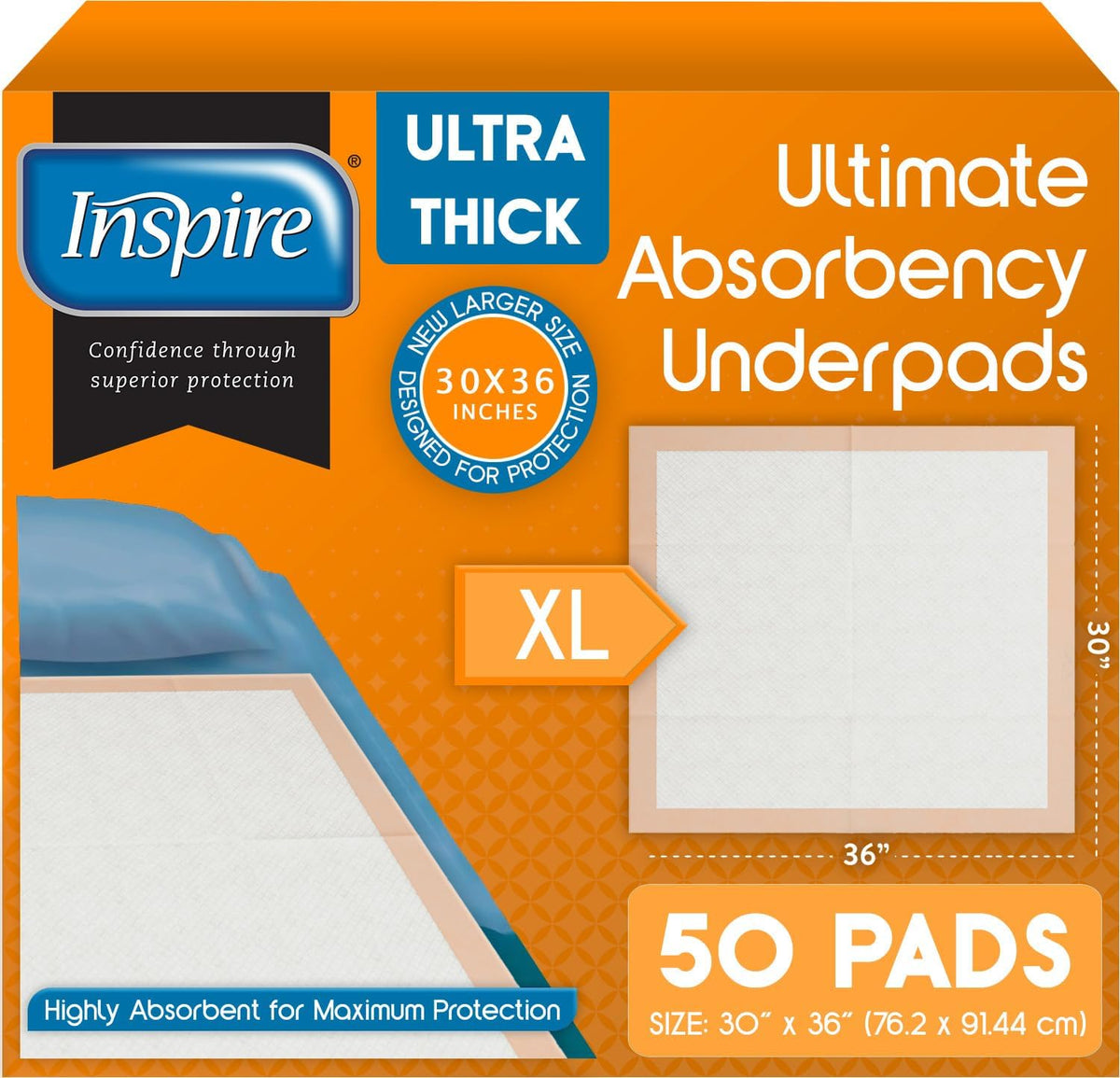XL Super Absorbent Bed Pads for Chronic Incontinence 30 x 36 Ultra Thick 100 Grams | Bed Pads Disposable Adult Elderly Care | Chucks Disposable Underpads for Incontinence (50 Count)