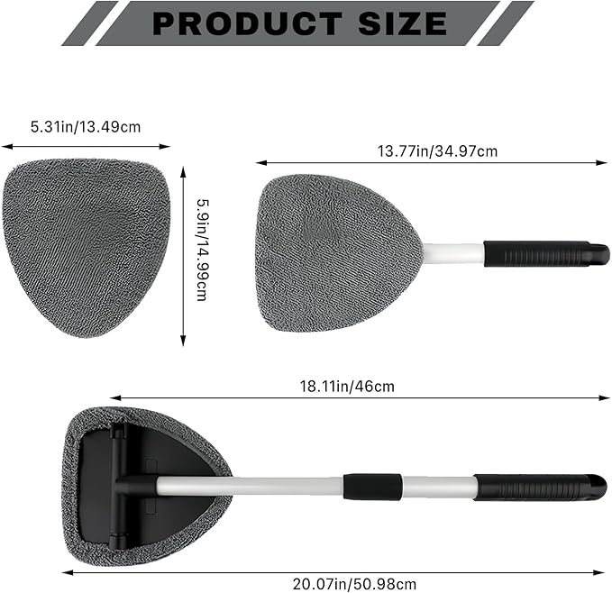 Windshield Cleaning Tool, Car Window Cleaner with Extendable Handle, 4 Microfiber Pads and Spray Bottle, Auto Interior Exterior Glass Wiper Cleaning Kit Universal for RV, SUV, Truck (Gray)