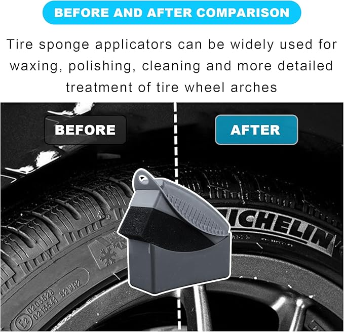 Augeny 2PCS Tire Dressing Applicator, Reusable Car Tire Shine Sponge Pad With Lid, Durable Foam Auto Wheel Detailing for Vehicle Waxing Polishing Cleaning (Gray)