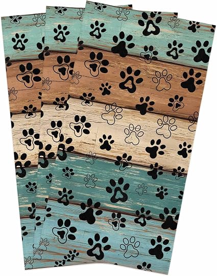 Dog Paws Prints Kitchen Towels 3 Pack, Rustic Teal Dish Towels for Kitchen, Farmhouse Turquoise Wood Absorbent Microfibe