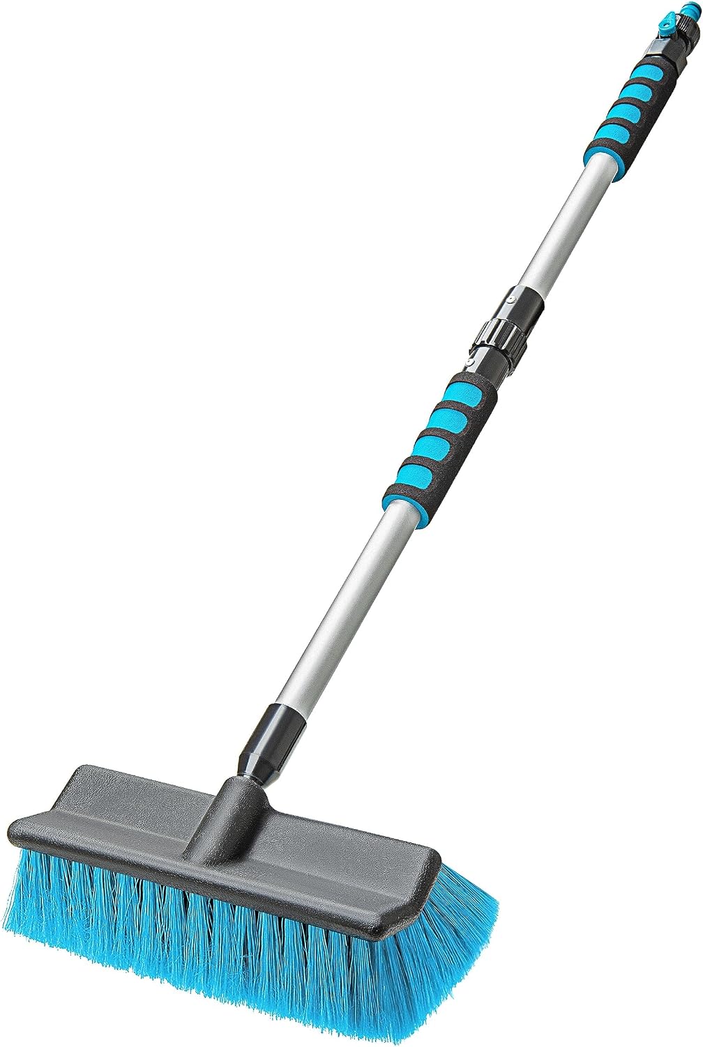 Car Wash Brush with 50'' Long Handle, Car Cleaning Brush with Hose Attachment, Car Brushes for Washing 10'' Soft Bristles for Scratch-Free Cleaning Auto, Truck, Boat, Floor and More