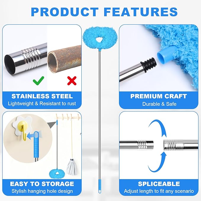 Storystore Ceiling Fan Cleaner Duster - Adjustable Duster with Extension Pole,Dusters for Cleaning Fan Blade, Walls and Cobweb (7FT/Blue)