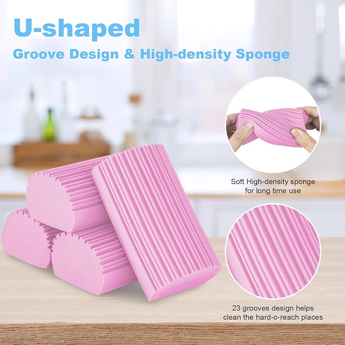 4 Pack Damp Clean Duster Sponge, Magic Sponge Eraser for Household Cleaning, Reusable Dusters Cleaning Supplies for Housekeeping, Dish, Blinds, Glass, Baseboards,Window Track Grooves and Faucets