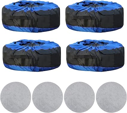 Silscvtt Universal Package of 4 Blue Portable Tire Bags with Black Handle Winter Wheel Storage Tote Fits Tires 22 Inch t