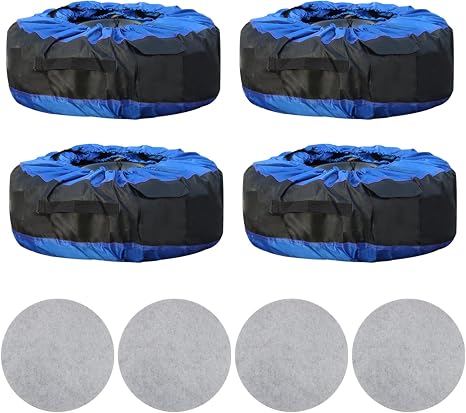 Silscvtt Universal Package of 4 Blue Portable Tire Bags with Black Handle Winter Wheel Storage Tote Fits Tires 22 Inch t