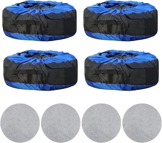 Silscvtt Universal Package of 4 Blue Portable Tire Bags with Black Handle Winter Wheel Storage Tote Fits Tires 22 Inch t