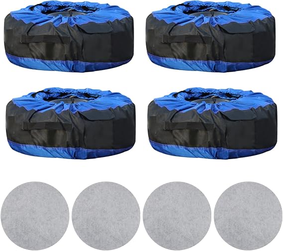 Silscvtt Universal Package of 4 Blue Portable Tire Bags with Black Handle Winter Wheel Storage Tote Fits Tires 22 Inch t